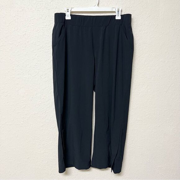 J. Jill Fit Black Cropped Pants Wide Leg Polyester Spandex Size M Ankle Button - Picture 1 of 7